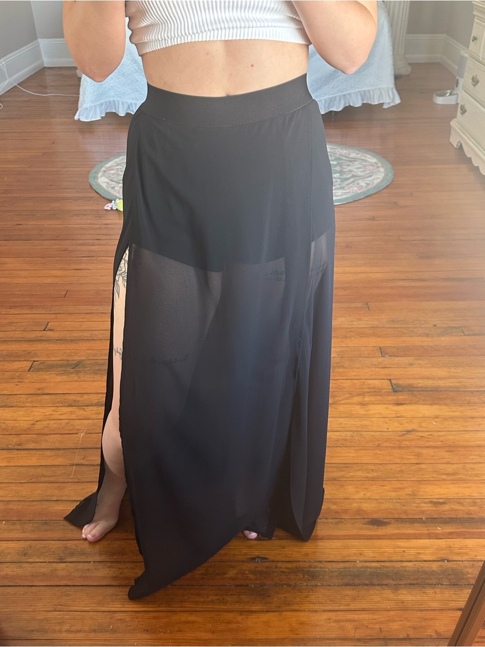 SHEIN Black Sheer Maxi Skirt with High Side Slit